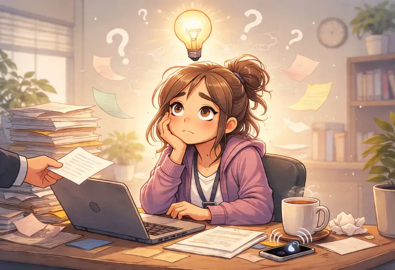 Busy all day but nothing gets done ADHD workplace pressure illustration