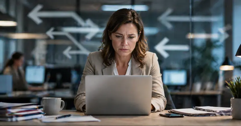 Person carrying workplace pressure caused by unclear decisions, shifting priorities and responsibility without control