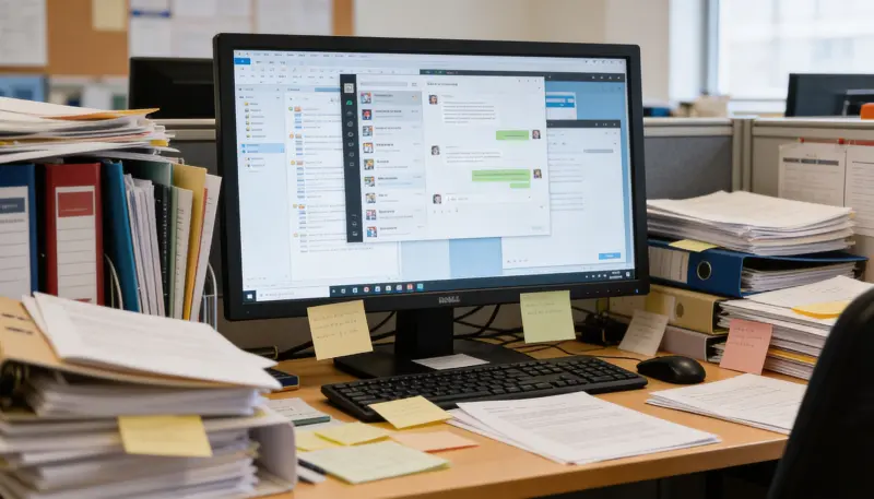 University admin desk with emails, documents and campus office pressure showing why university admin roles cause burnout