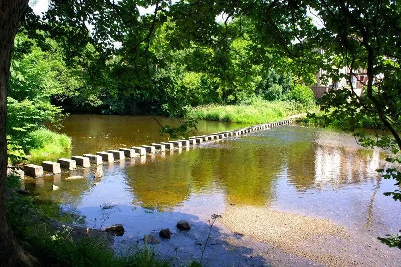 Stepping stones across the River Wansbeck in Morpeth, Northumberland