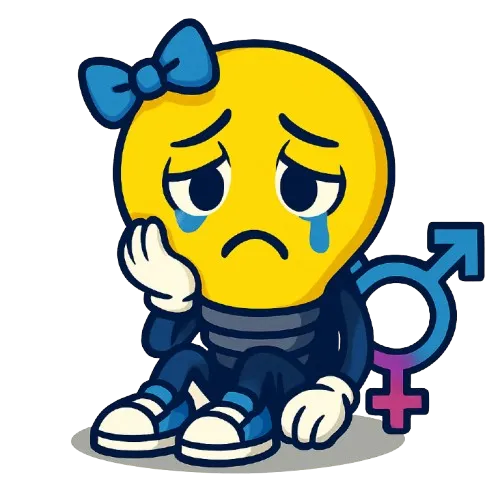 Sad lightbulb character expressing exclusion and grief.