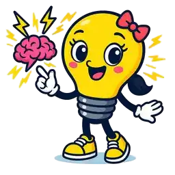 ADHDappi - light bulb character, surrounded by electricity and pointing at a sparking brain, representing someone with ADHD