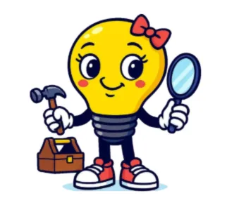 ADHDappi cartoon character holding a hammer and magnifying glass, mascot for ADHD Doodle Drops and the ADHD myth series.