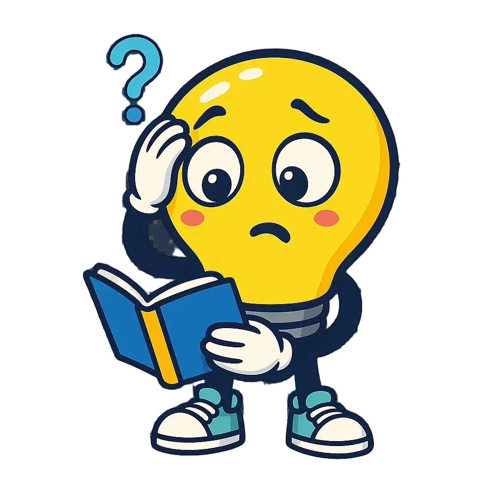 ADHDappi character looking confused while reading a book, representing unclear systems, masking, and cognitive strain in the workplace